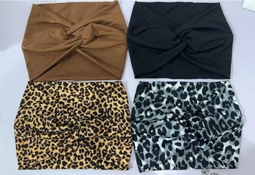 Tumurup 4 Pcs Haarband Damen Dünn, Stirnband Damen Sport - Breite Elastische Weiche Haarbänder für Yoga, Fitness & Kosmetik - Headband Haarschmuck Summer (Braun, Schwarz, Leopard Braun, Leopard Grau)