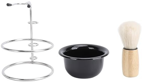 YUYTE Rasierpinsel-Set für Männer, Holzgriff, Rasierschalenständer-Set mit Kunsthaar und Edelstahlständer für die Gesichtspflege auf Reisen