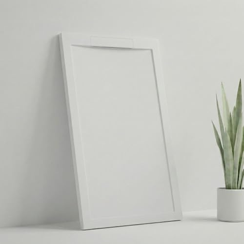 SOULHOME Plato de Ducha Irrompible y Ultraligero Pizarra - 100x70 cm BLANCO | Nueva Tecnología de Resina-Fibra, Antideslizante C3, Extraplano, Incluye Válvula desagüe y Rejilla, Enmarcado, Recortable
