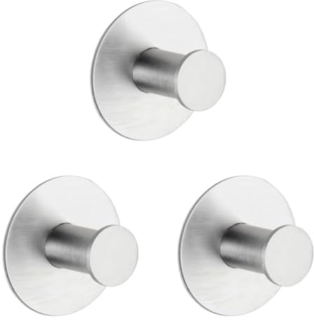 WENKO Wandhaken Celano, runder Garderobenhaken aus rostfreiem Edelstahl, selbstklebend, Befestigung ohne Bohren, Ø 5 x 3,3 cm, Edelstahl matt (Packung mit 3)