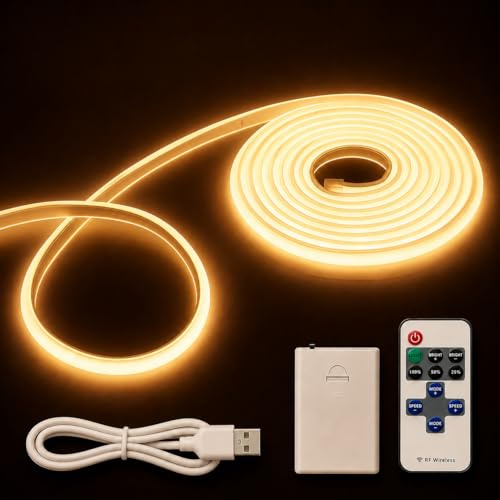 2M LED Strip Batteriebetrieben,Hohe Dichte LED strip Lights mit Netzteil,Wasserdicht Diffusion Flex LEDstreifen,Fernbedienung Dimmbar für Innen Aussen Schlafzimmer Küche DIY Globe Lichterkette