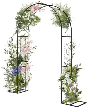 Bonnlo Rosenbogen aus Metall stabil,Rankgitter für Kletterpflanzen, Wetterfest Rankhilfe mit Kuppeldach, Torbogen für Garten,Rasen und Hochzeit,für Indoor und Outdoor,217 * 40 * 230,5cm, Schwarz