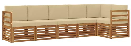 vidaXL Sofagarnituren 6 pcs Natur und Beige Massivholz Akazie, Garten, modernes Outdoor-Sofa, L-förmige Lounge, Terrasse, langlebiger Komfort fürs Patio