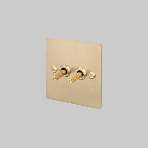 Buster and Punch Double Light Switch 2-Way Linear Toggle Switch Brushed Metal Plate (BRASS)