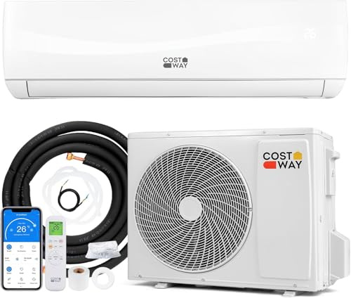COSTWAY Climatizzatore Monosplit 24000 BTU Inverter, R32, A++, 110m², 19dB, Climatizzatore Raffreddamento, Deumidificazione, Ventola, Riscaldamento, Unità Esterna, Telecomando e WiFi, Autopulente