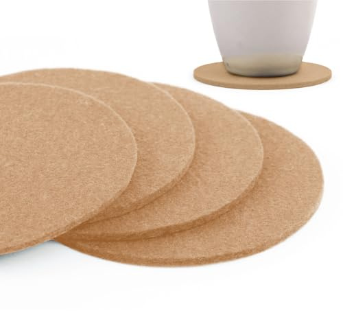filzbrand Filz Untersetzer rund für Gläser, Filzuntersetzer 4 Stück (4er Set), Ø 10 cm in beige, 5 mm dick, Glasuntersetzer, Getränkeuntersetzer aus Designfilz 100% Wolle – Made in Germany