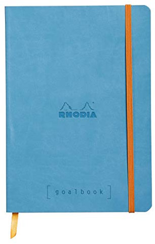 RHODIA 117747C - taccuino mOrobido Bullet Journal Goalbook TURCHESE - A5 14,8X21cm - Puntinato DOT - 240 pag. - Carta Clairefontaine AvOroio 90g/m² - 2 nastri, chiusura con elastico - Simil Cuoio