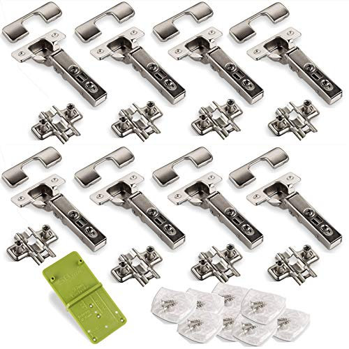 8 x SO-TECH® Charnière à Boîtier T45 Charnière d'angle 110° Charnière automatique Fermeture automatique et amortisseur + 1 x gabarit de marquage EasyGreen
