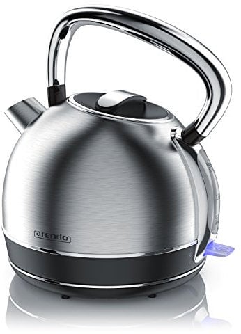 arendo - Bouilloire électrique en Acier Inoxydable - 1,7 Litre - 2200 W - Style Vintage rétro - Filtre anticalcaire Amovible Interchangeable - Interrupteur d'alimentation LED Bleue - Argentée