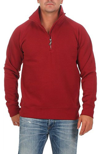 Happy Clothing Herren Troyer Pullover Bordeaux Größe L - Fleece Innenseite - Langarm Sweatshirt mit Stehkragen & halbem Reißverschluss - 300g/m² Stoffgewicht - Bequemer Regular Fit bis 5XL