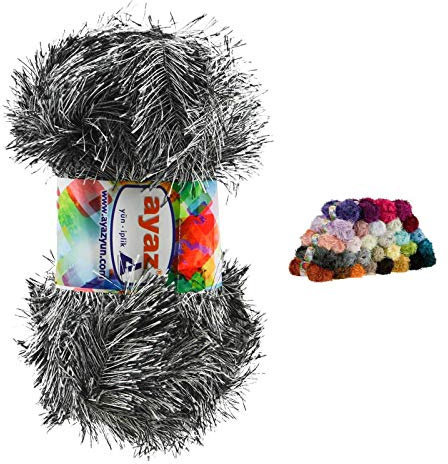 maDDma Yumos Fransenstrickgarn, 100g, Schwarz-Weiß, Polyester, Strickgarn, Garne