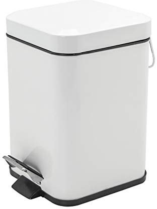 Harbour Housewares 3L Bathroom Bin - White - Square Stainless Steel Pedal Bin Slim Kitchen Rubbish Trash Can Garbage Dustbin with Lid and Inner Liner Bucket