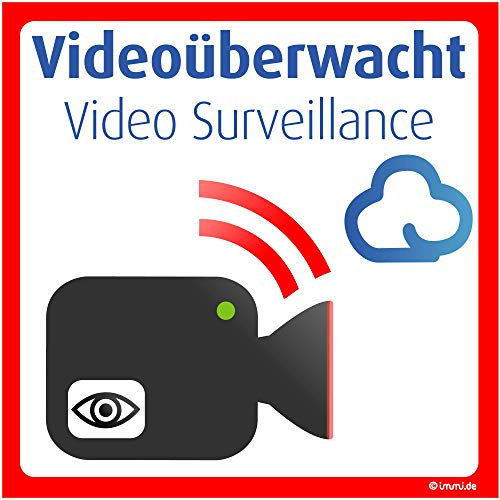 immi 10x Videoüberwachung Aufkleber, Videoüberwachter Raum, quadr. 98mm