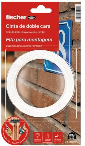 fischer Sclm 548831 Doppelseitiges Klebeband, 3 m, Weiß