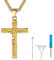 Richsteel INRI Cross Pendant Cremation Necklace, Crucifix Pendant & Wheat Chain(22+2), Can Put Ashes(With Tools), Gold Plated Stainless Steel Memory Religious Jewelry Cremains Necklace