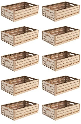 10x Faltbox im Holzdesign 60x40x16 * Klappbox für Obst, Gemüse * Obstkiste Gemüsekiste Holz Optik
