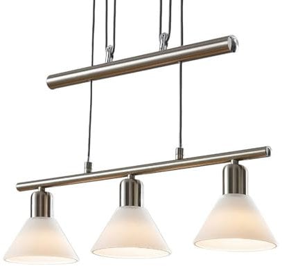 Lindby Hängelampe 3 flammig, höhenverstellbar Esstisch Pendelleuchte Glas Metall Hängeleuchte für Esszimmer Wohnzimmer Balkenpendelleuchte Glasleuchte