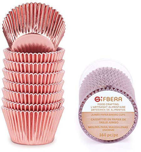 Gifbera Jumbo Metallic Rose Gold Foil Cupcake Baking Cases/Muffin Cups, 160-Count
