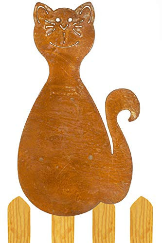 B2S BACK2SEASON Zaunfigur Katze Edelrost Zaunhocker Metall Kater Zaundeko Vorgarten H=28,5 cm
