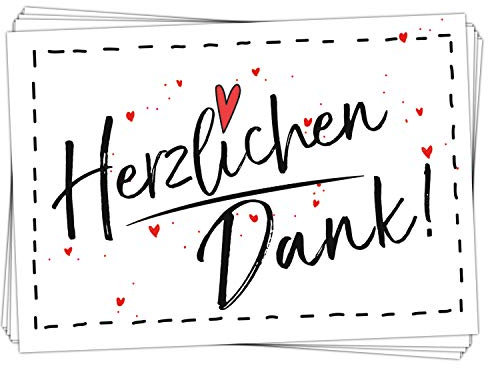 Logbuch-Verlag 25 kleine Herzlichen Dank Text schwarz weiß rot Aufkleber Sticker Etiketten 7 x 5 cm als Dankeschön mit Herz für Kunden Verpackungen