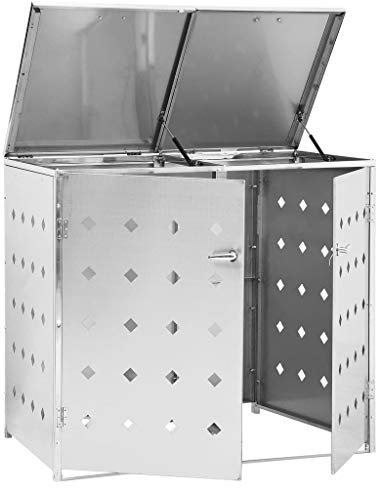 pedkit Mülltonnenbox für 2 Mülltonnen von bis zu 240 L, Mülltonnenverkleidung mit Belüftungsöffnungen, Abschließbar, Edelstahl Silbern 138 x 77,5 x 115 cm