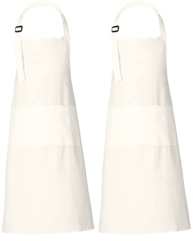 RAJRANG Packung mit 2 Schürzen Baumwolle, waschbare Kochschürze mit Tasche, Latzschürze und verstellbarer Küchenschürze für Männer und Frauen 69 x 89 cm Marshmallow Weiß