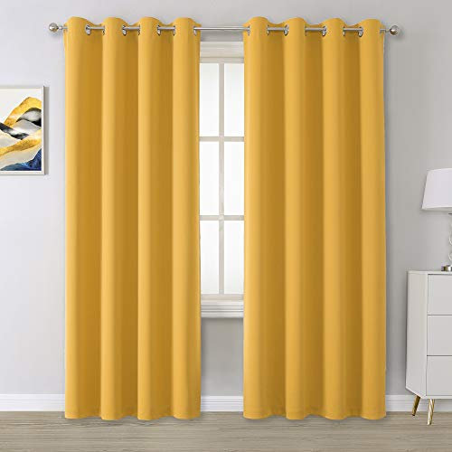 DUALIFE Lot de 2 rideaux isolants thermiques occultants et obscurcissants à œillets sur la partie supérieure, unis, pour chambre à coucher et salon, 213 x 132 cm (L x l), jaune