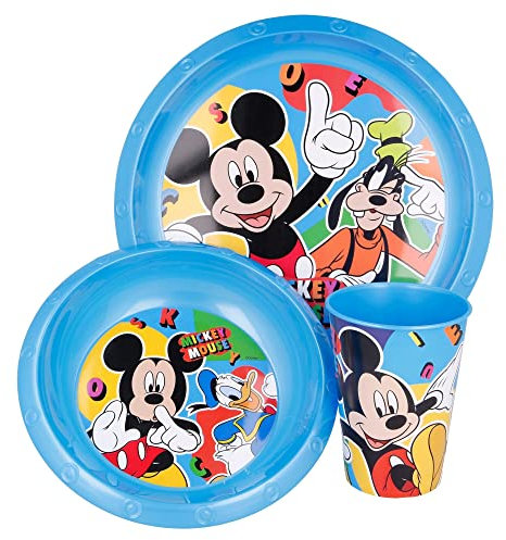 Stor8412497501151Fácil Vajilla 3-Piezas Juego, Mickey Cool Verano
