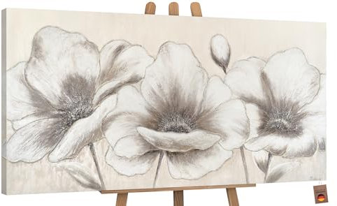 YS-Art XXL Abstrakt Acryl Gemälde auf Leinwand handgemalt Blumen II Wandbilder Wohnzimmer moderne Beige Creme Farbig Wohndekor Bilder echte Kunst 200x100 cm