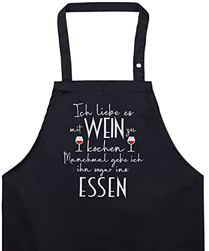 EXPRESS-STICKEREI Kochschürze Damen/Männer Lustig mit Tasche - Gestickter Spruch Ich liebe es mit Wein zu Kochen Verstellbare Latzschürze Bestickte Grillschürze Küchenschürze Geschenk Weinliebhaber
