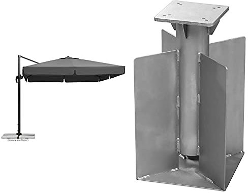 Schneider Sonnenschirm Rhodos, anthrazit, ca. 300 x 300 cm, quadratisch & Universal-Bodenanker, zum Eingraben