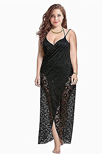 LSDRALOBOOE Poncho Handtuch Surf Poncho Frauen Spaghetti Strap Backless Strandkleid Plus Size Beach Bikini Vertuschen Sommer Sexy Spitze Langes Kleid 709(Color:Black;Size:XXL-XXLarge)
