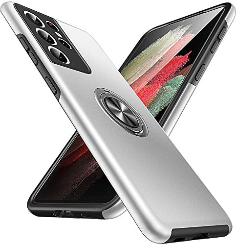 Anqrp Hiddenian Serier Hülle für Samsung Galaxy S21 Ultra 5G, [Eingebetteter Ständer] [Wärmeableitung] Mehrschichtig Schutzstoßstange Schutzhülle für Samsung Galaxy S21 Ultra (6,8 Zoll), Silber
