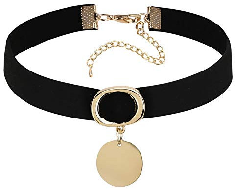 Gualiy Choker Halsband Samt Halsband O-Ring Form Anhänger Breit Band Hoker Maskenspiel Halsschmuck Gold Schwarz, 31.8+8.3CM