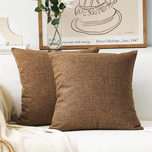 Home Brilliant Cushion Covers Lined Linen Large Square Pillows Set of 2 Textured Burlap Decorative Pillows for Bed Floor, 65x65 cm, 26 inch, Brown