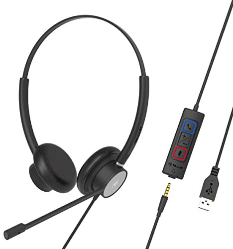 TELLUR Voice 420 Kabelgebundene Kopfhörer für Büro, Binaural, ENC-Environmental Noise Cancellation, USB, USB-C, 3,5mm Jack, Inline-Fernbedienungstasten, Büro- und Call-Center-Nutzung
