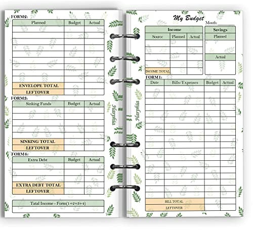 Harphia 6 Loch Budgetsystem Nachfüllbar Papier, 6-3/4 x 3-3/4, persönliche Größe, 2 Stück pro Packung für Budgetordner, Tagesplaner-Papiernachfüllungen (Budget Plan, A6)