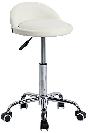 Mingone Bürohocker mit Rollen Sattelhocker mit Niedrige Rückenlehne Ergonomische Arbeitsstuhl Kosmetik Sattelstuhl Höhenverstellbar Friseurstuhl,Weiß