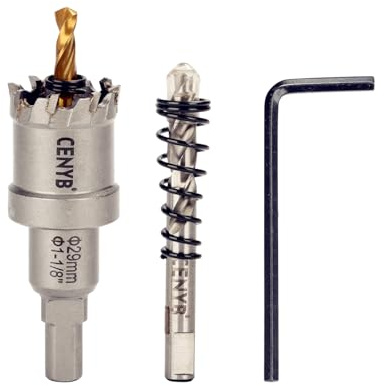CENYB 1-1/8 Zoll, 29mm Lochsäge Hartmetall-Bohrer mit Wolframkarbidspitzen und 2 Titan-beschichtete Führungsbohrer, geeignet für Aluminiumlegierungen und Edelstahl.