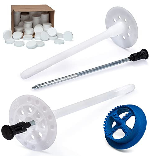 STRÜBER WDVS SET (Ø10x220mm Dämmstoffdübel mit Metalldorn 800St + Weiß Styropor Rondelle 800St + Styroporfräser 1St) Satz für Fassadendämmung Wärmedämmung EPS Abdeckkappen Tellerdübel mit Stahlnagel