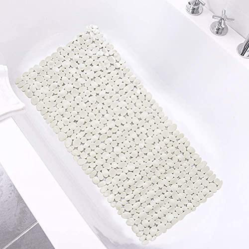 Marsheepy Anti-slip Bathtub Mat Pebbles Shower Mat Extra Large Bath Mat with Suction Cups and Drain Holes for Bathroom,Machine Washable, 88 x 40 CM（Beige)