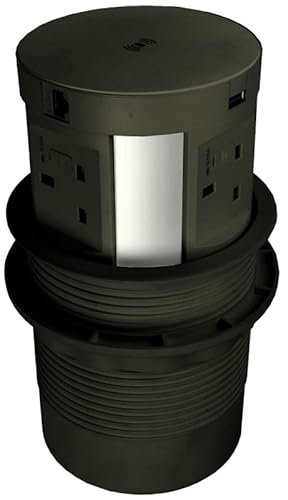 kenable Desk Power 4 Fused UK Sockets 2x USB 1x Ethernet HDMI Qi Wireless Charger Black