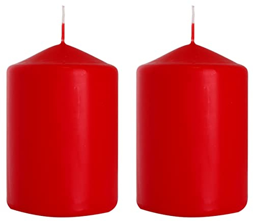 Pillar Candles, Pack of 2, Unscented, Long Burning Time, 15 x 7 cm / 6 x 2.75 in (Red, Matt)