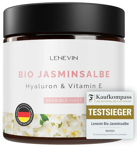 Lenevin® BIO Jasminsalbe gegen Augenringe für sensible Haut, 2-facher Testsieger F.A.Z. - Augencreme mit Hyaluron, Vitamin E & Aloe Vera Basis - Made in Germany, vegan, tierleidfrei, nachhaltig, 50ml