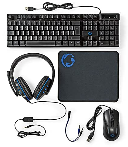 Nedis Kit combo di gioco | 5-in-1 | Tastiera, Cuffia, Mouse e Mouse Pad | Nero | QWERTZ | DE layout