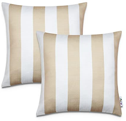 Paco Home 2er Set Kissenbezug 45x45 Dekokissen Kopfkissen Kissenhülle Wetterfest Mehrfarbig Zierkissenbezug Outdoor, Farbe:Beige 1, Sets:2pcs-Set