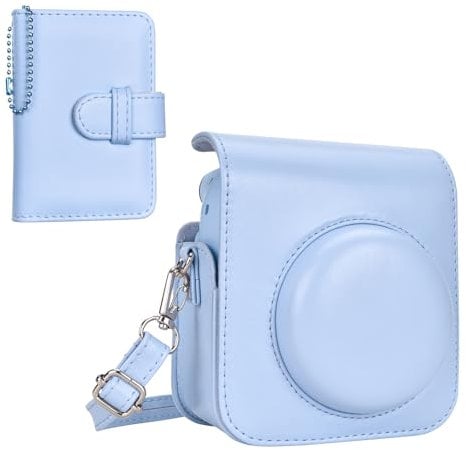 HIYQIN Funda para Cámara Compatible con Fujifilm/Polaroid Instax Mini 12, Elegante Funda de Transporte para Cámara Instantánea con Correa para el Hombro y Álbum de Fotos - Azul