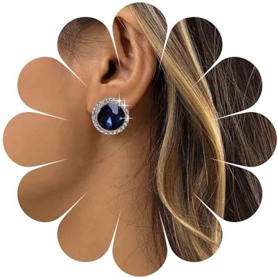 Aneneiceera Vintage Saphir Kreis Ohrringe Gold Saphir Ohrstecker Runde Saphir Ohrringe Geometrisch Blau Kristall Ohrringe Schmuck Für Frauen Und Mädchen (blau)