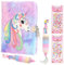 Heyu-Lotus Unicorn Gifts for Girls Unicorn Secret Diary with Lock Birthday Gifts for Girls Plush Journal Set with Unicorn 6-in-1 Ballpoint Pens Crystal Flower Heart Stickers for Children Writing