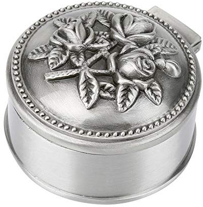 EMUKOEP Vintage Blume Geschnitzte Runde Schmuckschatulle aus Zinklegierung Rin Metall-Schmuckschatulle 7×7×5 cm, Silber, Schmuckkästchen für Ringe, Ohrringe, Schmuck, Hochzeitsgeschenke